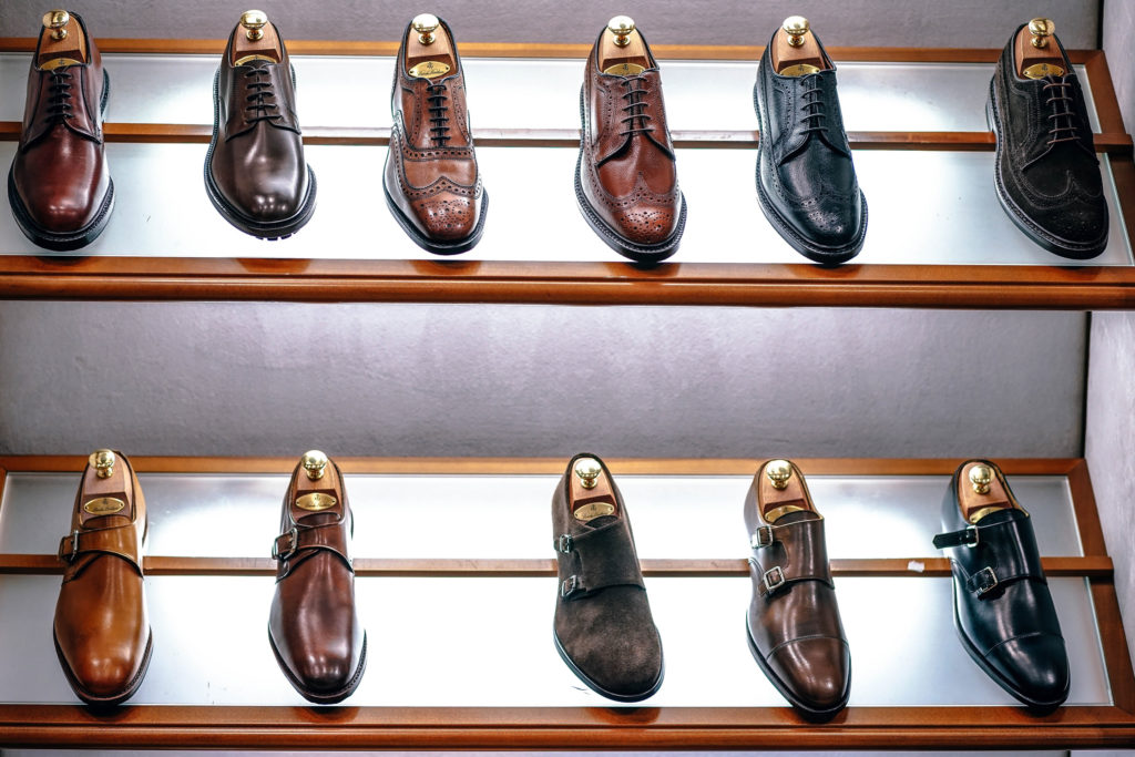 mens dress shoes on a retail display